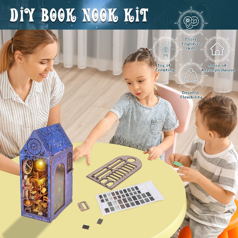 Fimeetoy Book Nook Kits for Adults  Miniature House Dollhouse Kit for Teens  DIY Crafts for Adults  Bookshelf Decor Garden House with LED Light  Gifts for Family and Friends - Image 3